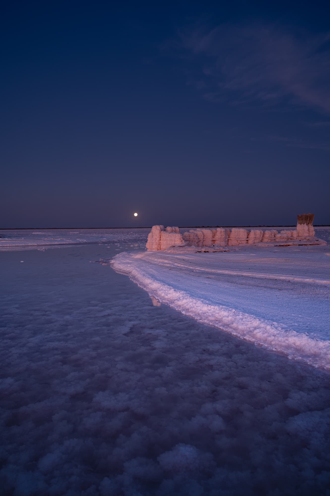 Moonrise over a salt lake