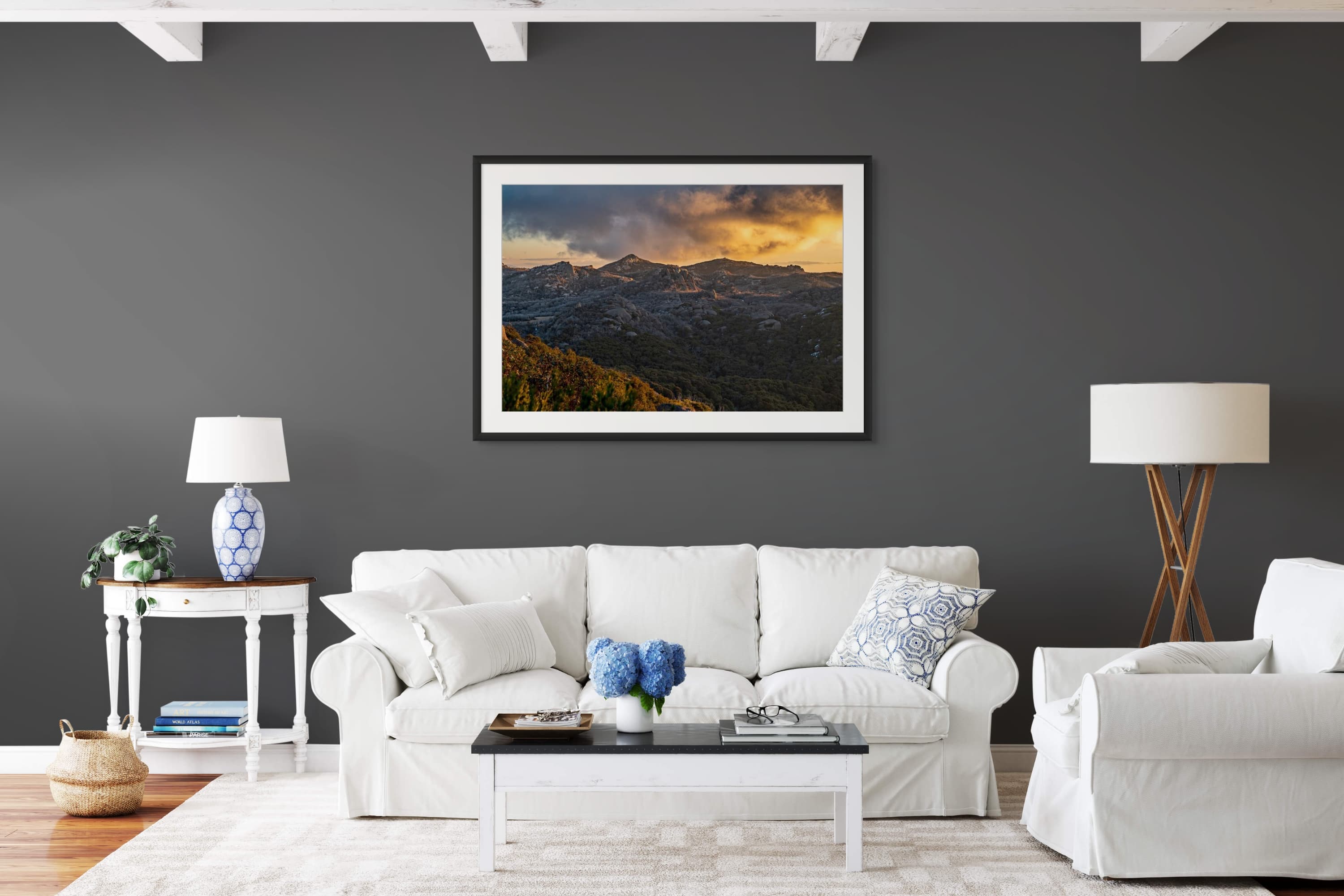 Fading fiery tones across the Mount Buffalo landscape at dusk — dark room preview