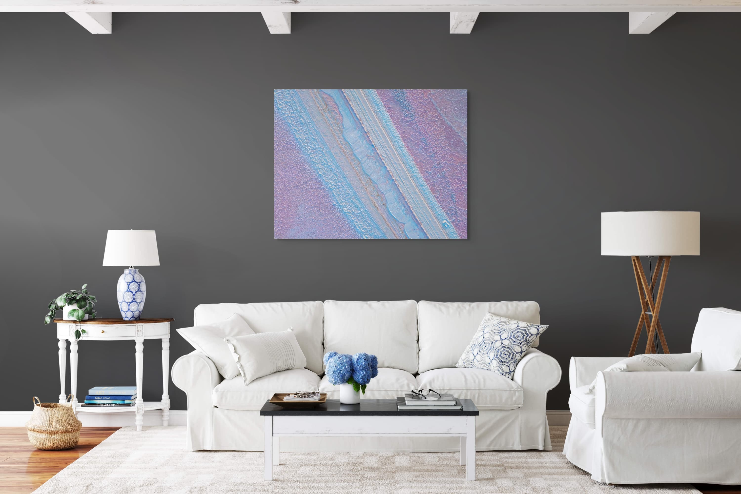 Colourful sediment layers across a salt flat — dark room preview