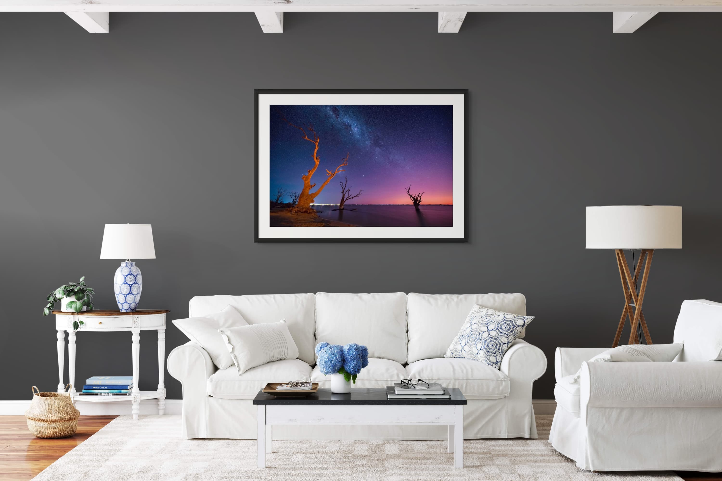 Stars emerging over a volcanic twilight sky at Lake Bonney, South Australia — dark room preview