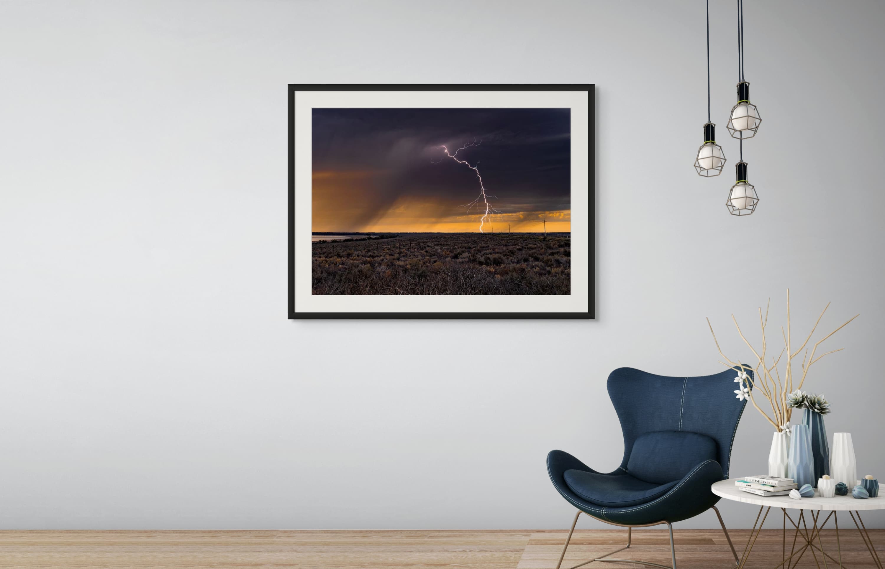 Lightning strike illuminating the sky at dusk — light room preview